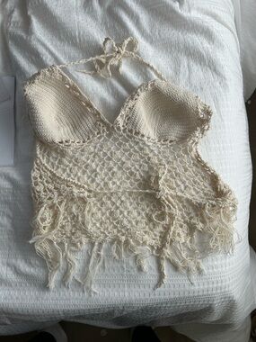 Crochet Halter Tank Top - Cream